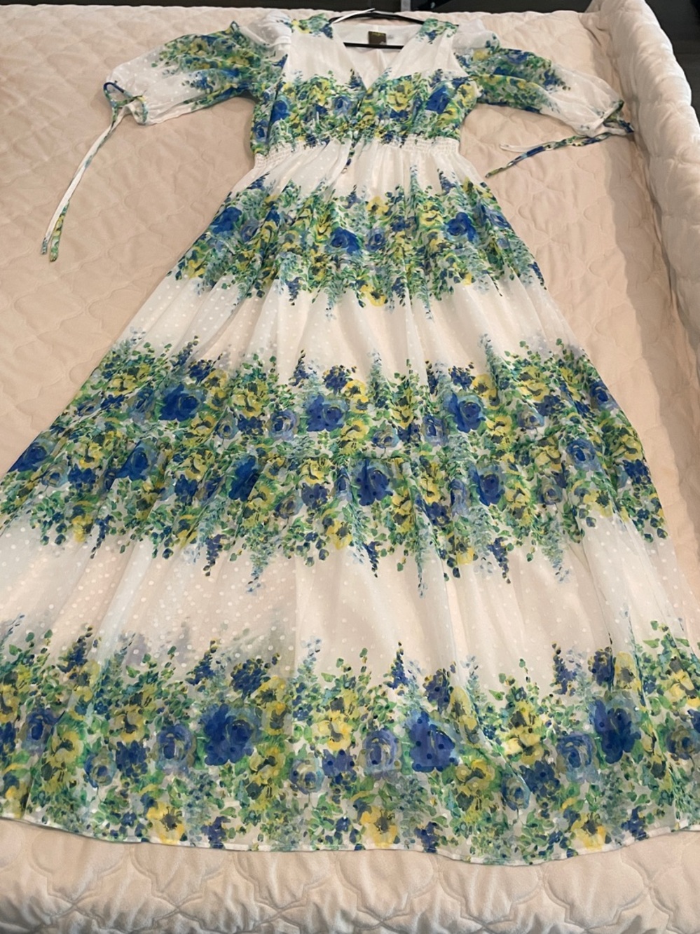 Taylor White Maxi Dress with Blue & Green Floral Print